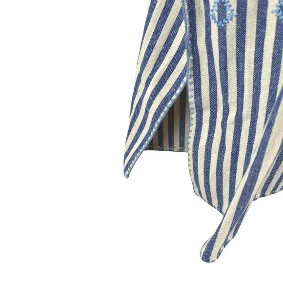 Tuckernuck Sullivan Embroidered Canvas Caftan Small Blue‎ Striped Beach DR-1771 - Picture 7 of 11